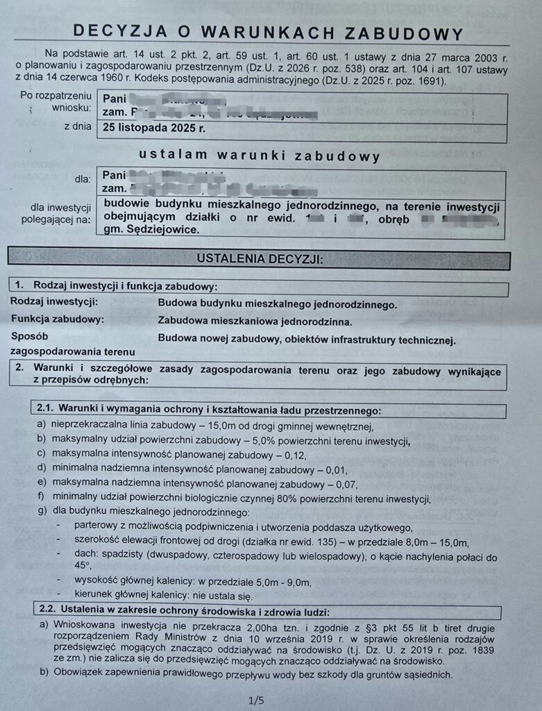 Decyzja o warunkach zabudowy – warunki zabudowy 2026